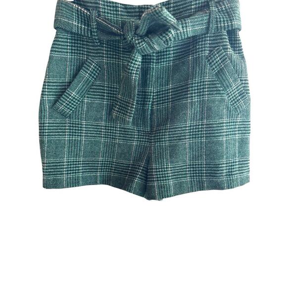 House of Harlow 1960 Green & Black Plaid Wool Blend High Waisted Women’s Shorts - Picture 6 of 13